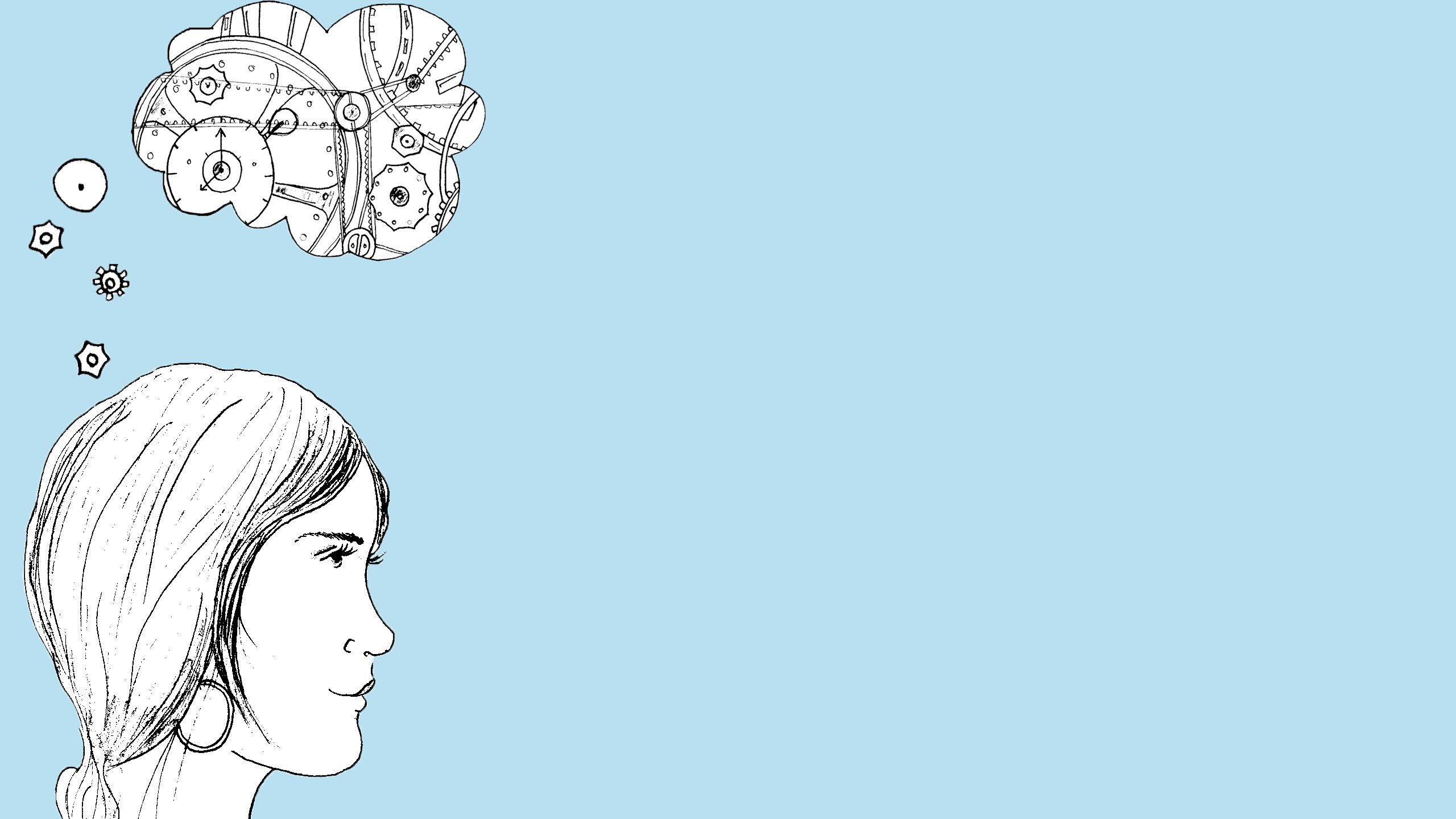 Illustration of student thinking with ideas in a cloud above her head.